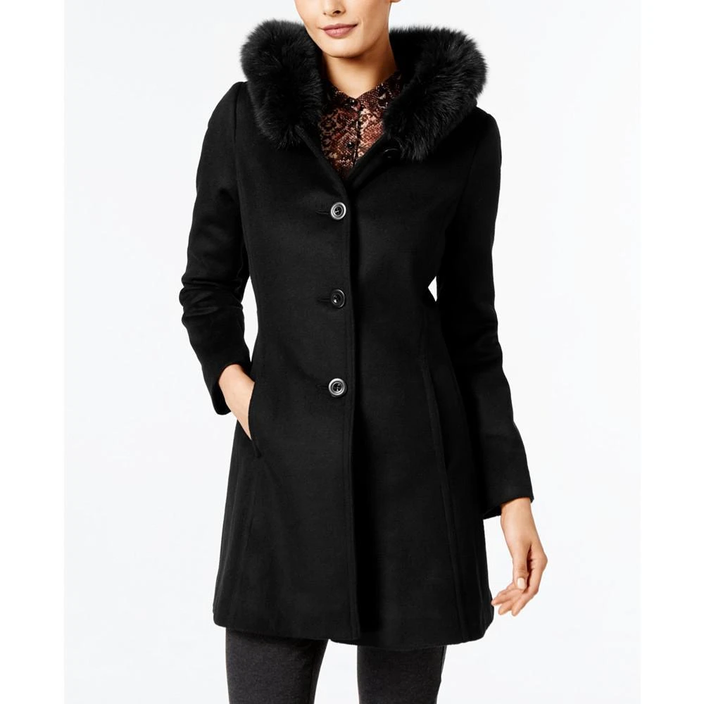 商品Forecaster|Fox-Fur-Trim A-Line Walker Coat, Created for Macy's,价格¥2168,第1张图片