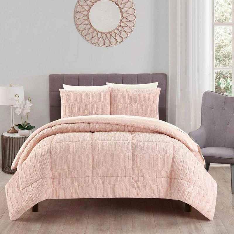 商品Chic Home Design|Pacifica 7 Piece Comforter Set Textured Geometric Pattern Faux Rabbit Fur Micro-Mink Backing Bed In A Bag Bedding QUEEN,价格¥1077,第1张图片