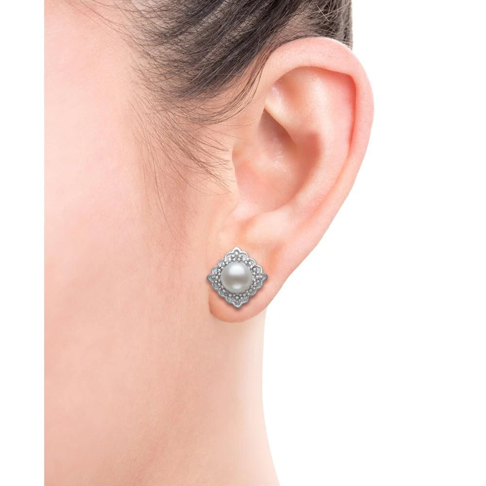 商品Belle de Mer|Cultured Freshwater Button Pearl (6mm) & Diamond Accent Stud Earrings in Sterling Silver,价格¥1116,第2张图片详细描述