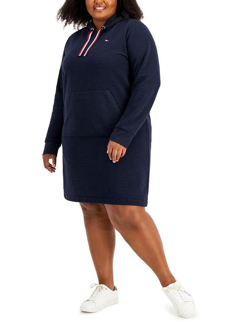 Plus Womens Ribbed Hooded Sweatshirt Dress商品第2张图片规格展示