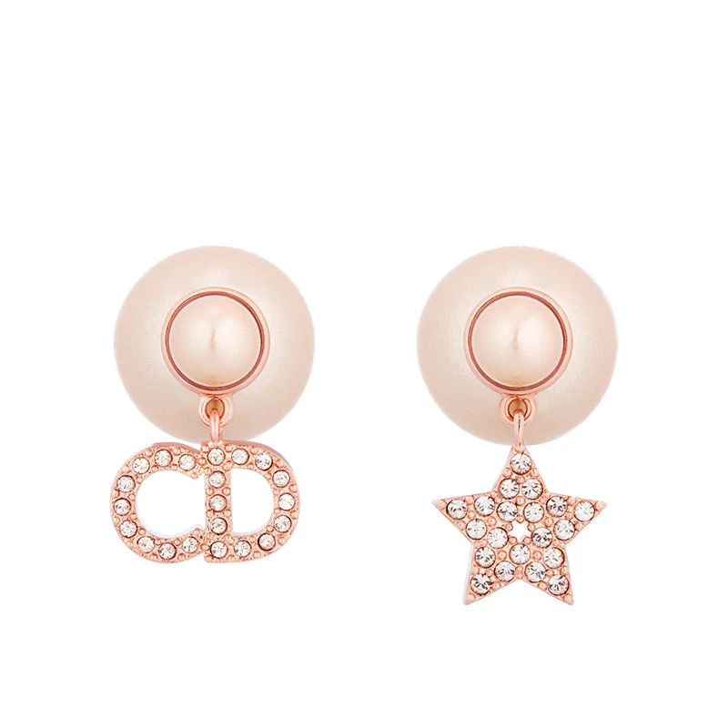 商品Dior|【预售3-7天】迪奥 22新款DIOR TRIBALES系列 女士粉色饰CD字母徽标星星圆珠镶嵌珍珠透明晶体不对称耳环耳钉E1038TRICY_D12P,价格¥3697,第4张图片详细描述