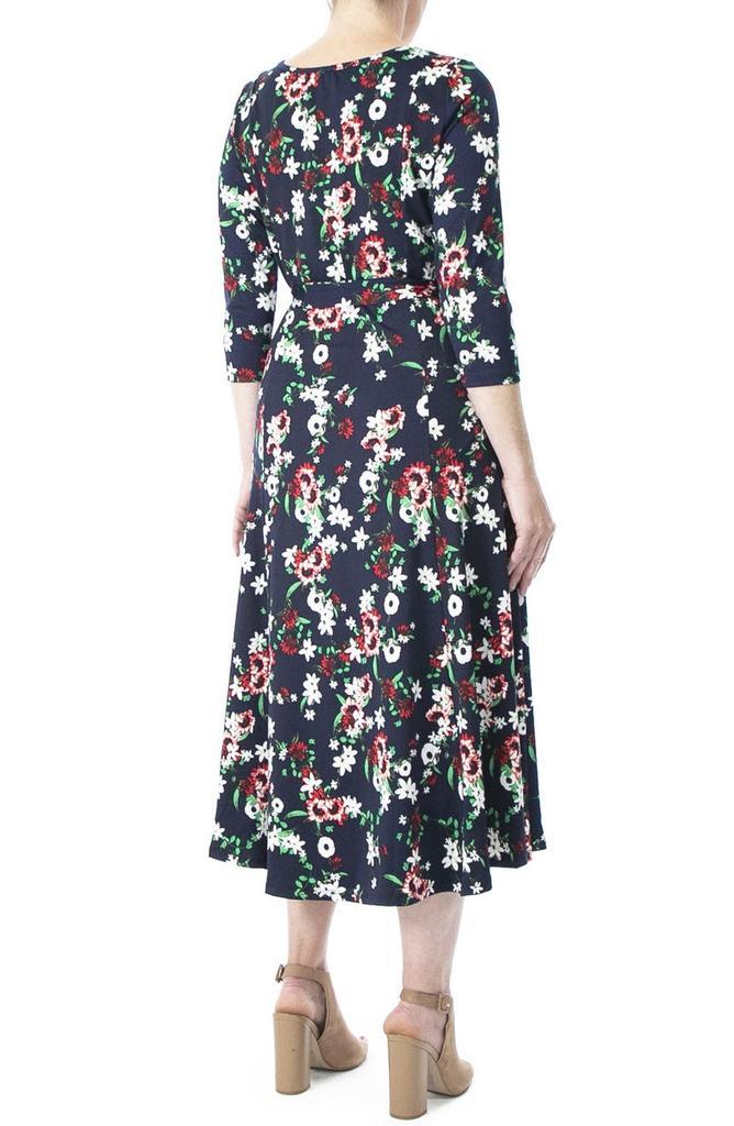 商品Nina Leonard|Crew Neck 3/4 Length Sleeve Midi Dress,价格¥222,第4张图片详细描述