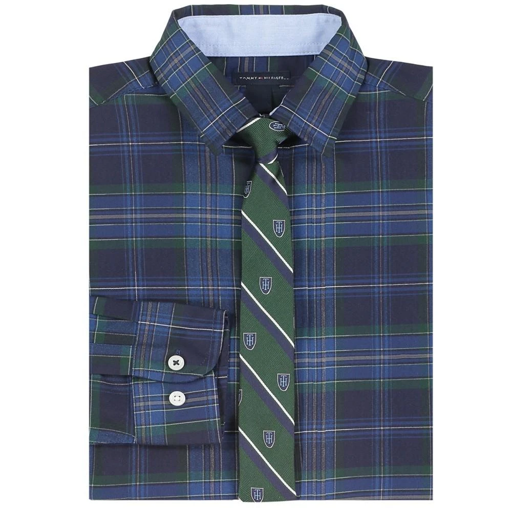 商品Tommy Hilfiger|Big Boys Long Sleeve Stretch Ambassador Plaid Shirt and Tie Set,价格¥267,第2张图片详细描述