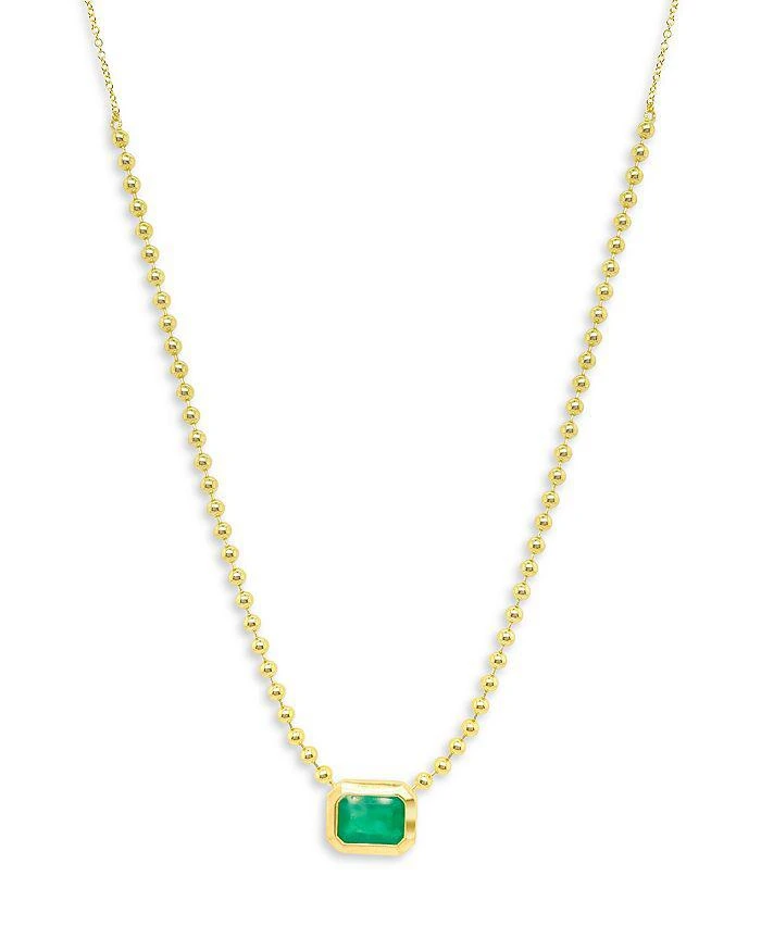 商品Meira T|14K Yellow Gold Ball Chain Emerald Solitaire Necklace, 18",价格¥14561,第1张图片