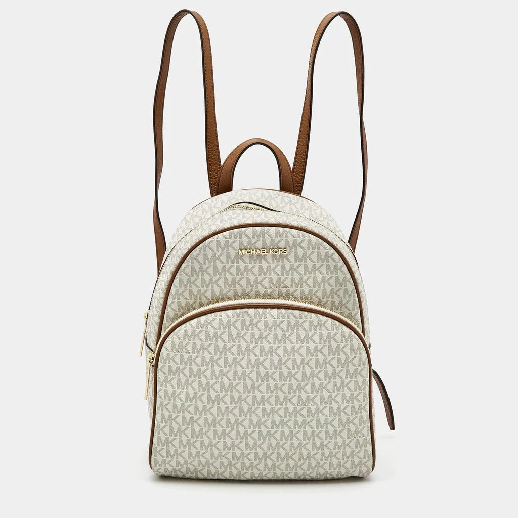 商品[二手商品] Michael Kors|MICHAEL Michael Kors White Signature Coated Canvas and Leather Medium Abbey Backpack,价格¥1796,第1张图片