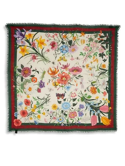 商品Gucci|Floral Web Wool & Silk Scarf,价格¥6672,第2张图片详细描述