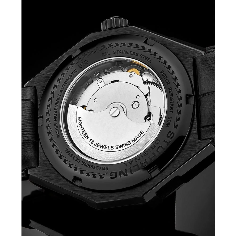商品Stuhrling|Men's Automatic Orange Alligator Embossed Genuine Leather Strap with Black Stitching Watch 44mm,价格¥2967,第3张图片详细描述