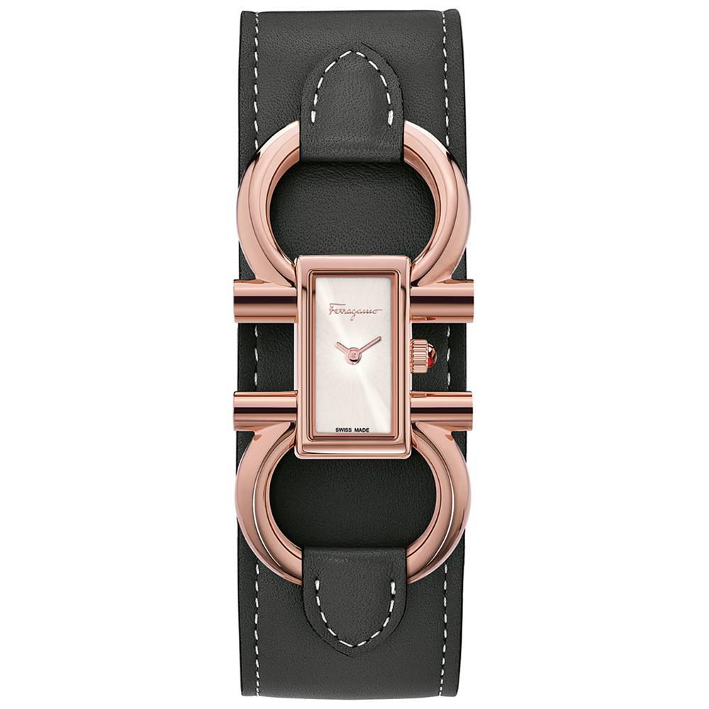 商品Salvatore Ferragamo|Ferragamo Women's Swiss Double Gancini Black Calf Leather Cuff Strap Watch 13x23mm,价格¥6632,第1张图片