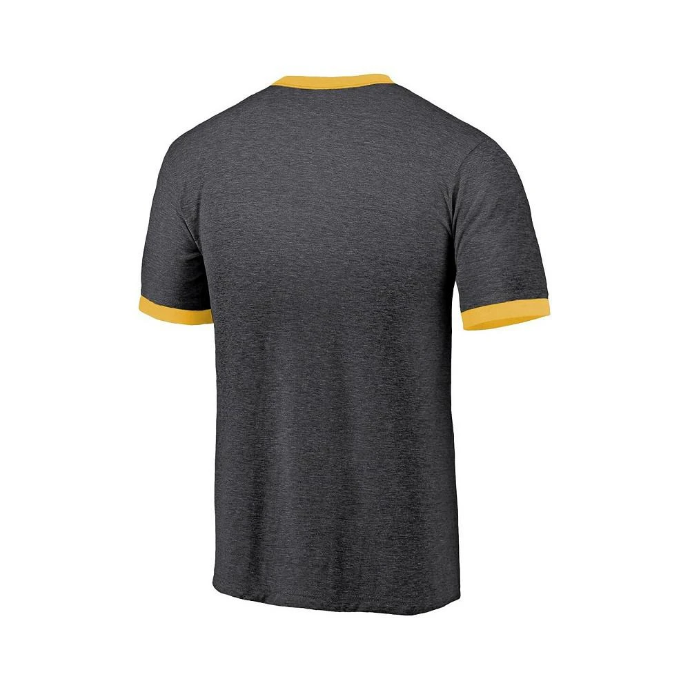 商品Majestic|Men's Threads Heathered Black Pittsburgh Penguins Ringer Contrast Tri-Blend T-shirt,价格¥291,第3张图片详细描述