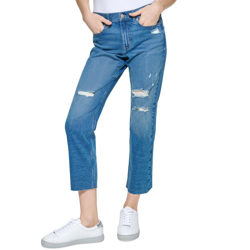 商品Calvin Klein|Petite High Rise Destructed Jeans,价格¥448,第1张图片