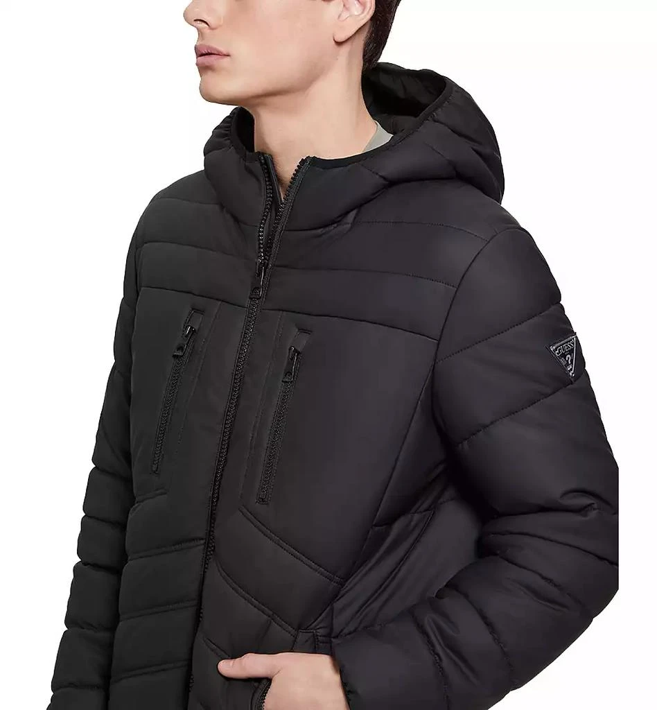 商品GUESS|Men's Quilted Faux Leather Hooded Jacket,价格¥692,第3张图片详细描述