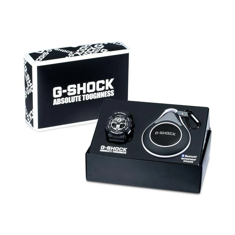 商品G-Shock|Men's Analog-Digital Black Resin Strap Watch with Bluetooth Waterproof Speaker Gift Set 55x51mm GA100BW-1ABT,价格¥823,第3张图片详细描述