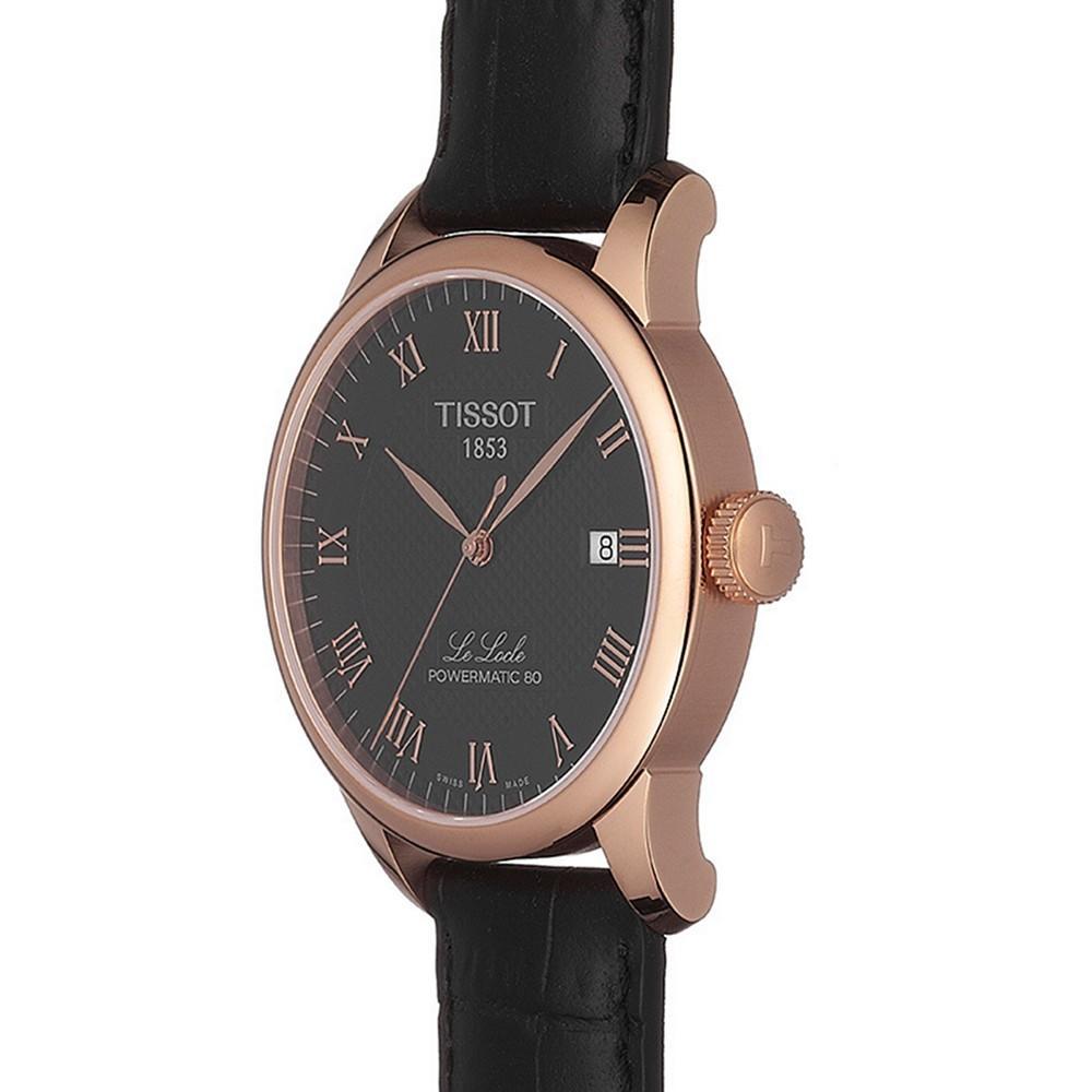 商品Tissot|Men's Swiss Le Locle Black Leather Strap Watch 40mm,价格¥4968,第7张图片详细描述