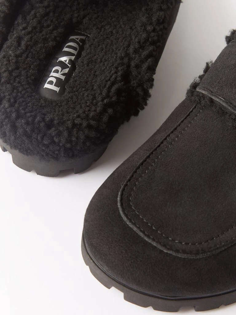 商品Prada|Triangle logo-plaque shearling-lined suede mules,价格¥8723,第3张图片详细描述