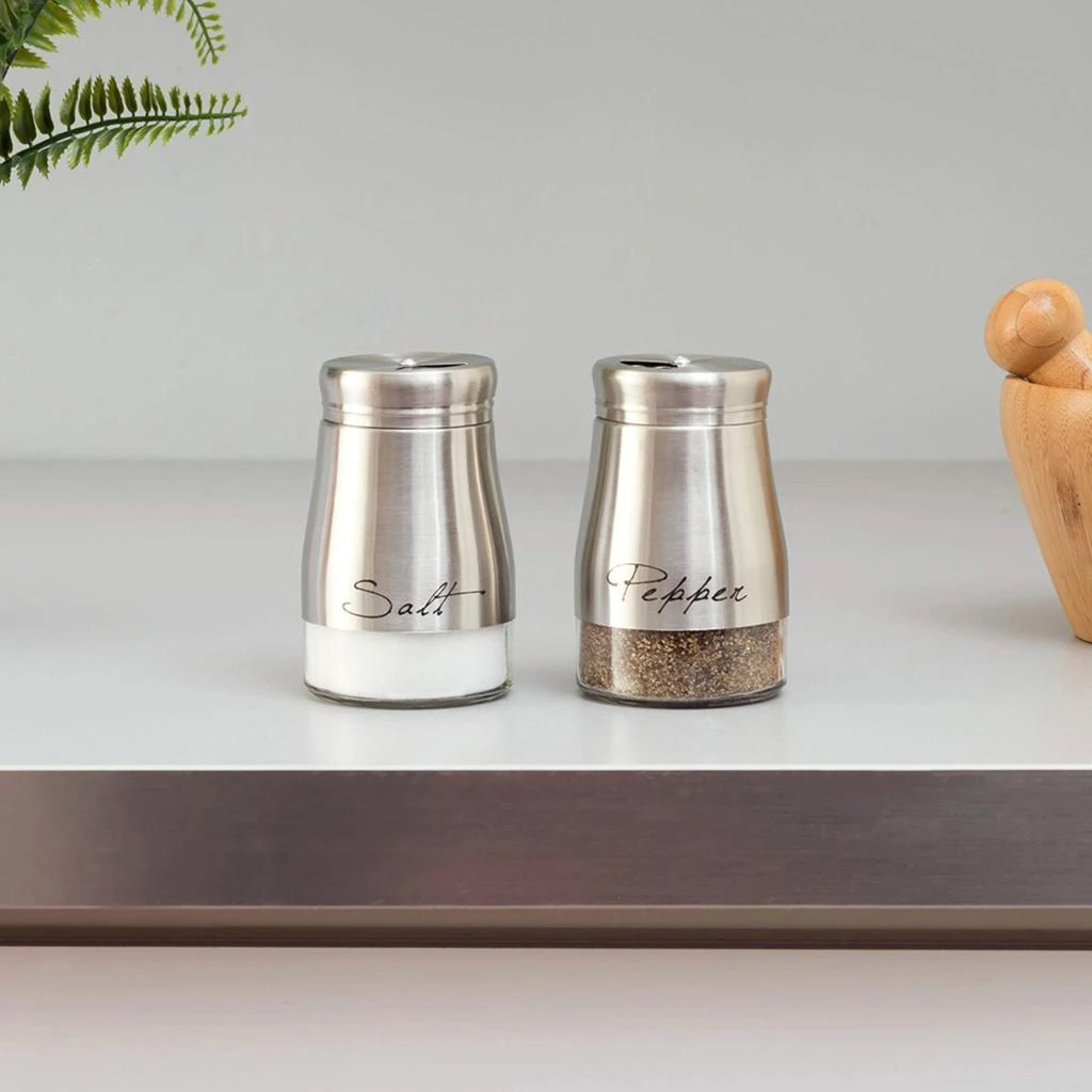 商品Home Basics|Home Basics 5 oz. Salt and Pepper Set with See-Through Glass Base, Silver,价格¥127,第2张图片详细描述