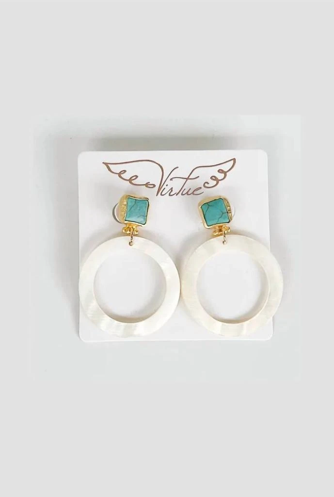 商品Virtue Jewelry Design|Women's Turquoise Post With Shell Hoops In White,价格¥336,第1张图片