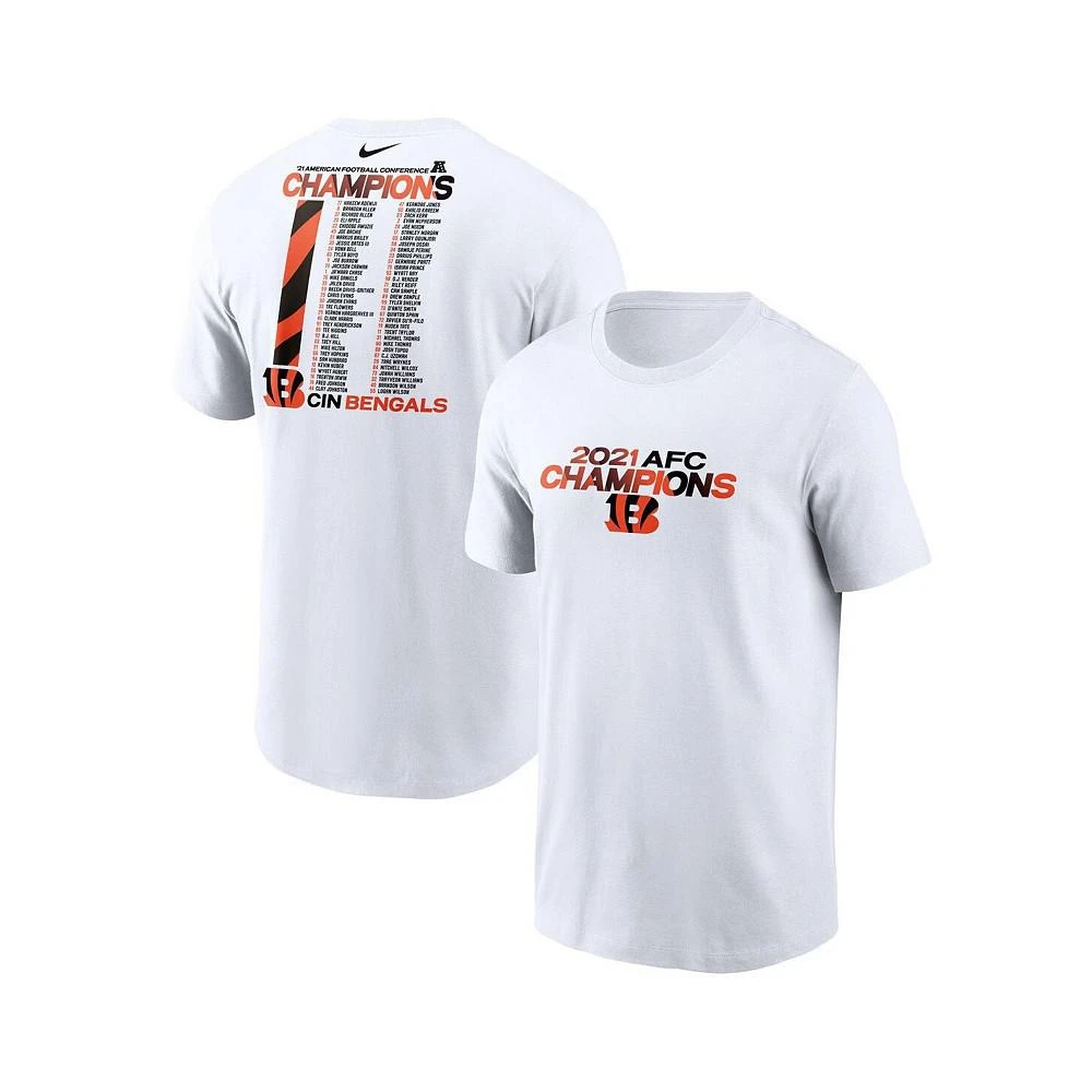 商品NIKE|Men's White Cincinnati Bengals 2021 AFC Champions Roster T-shirt,价格¥314,第1张图片