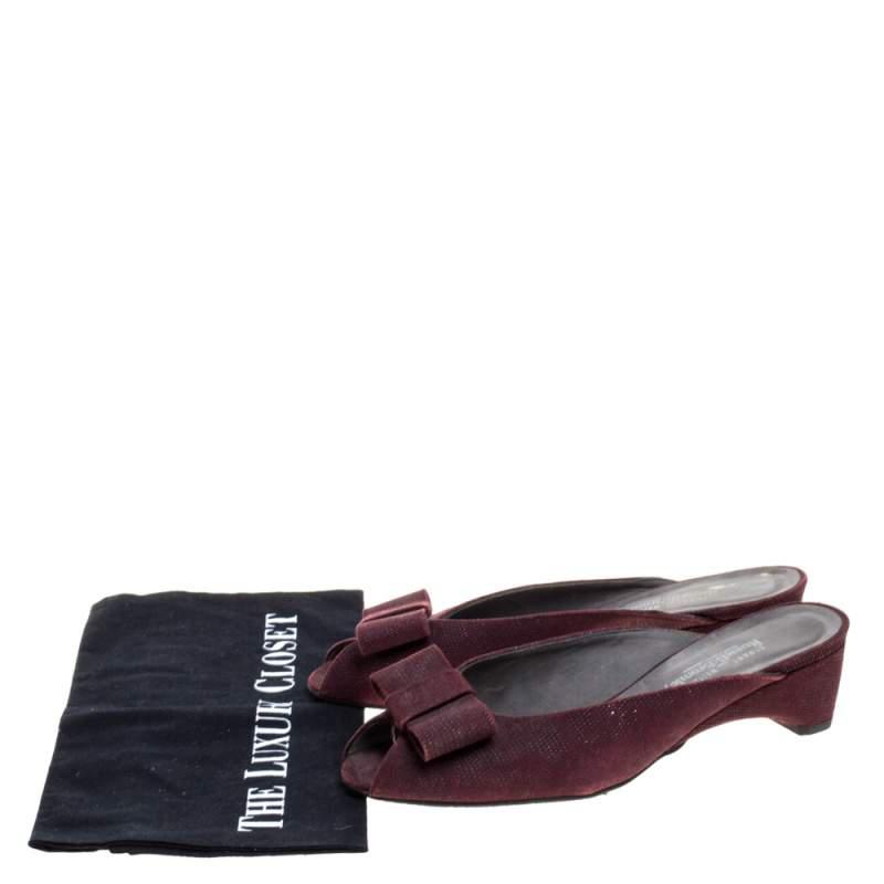 Stuart Weitzman Burgundy Textured Suede Bow Peep Toe Slide Sandals Size 38商品第8张图片规格展示