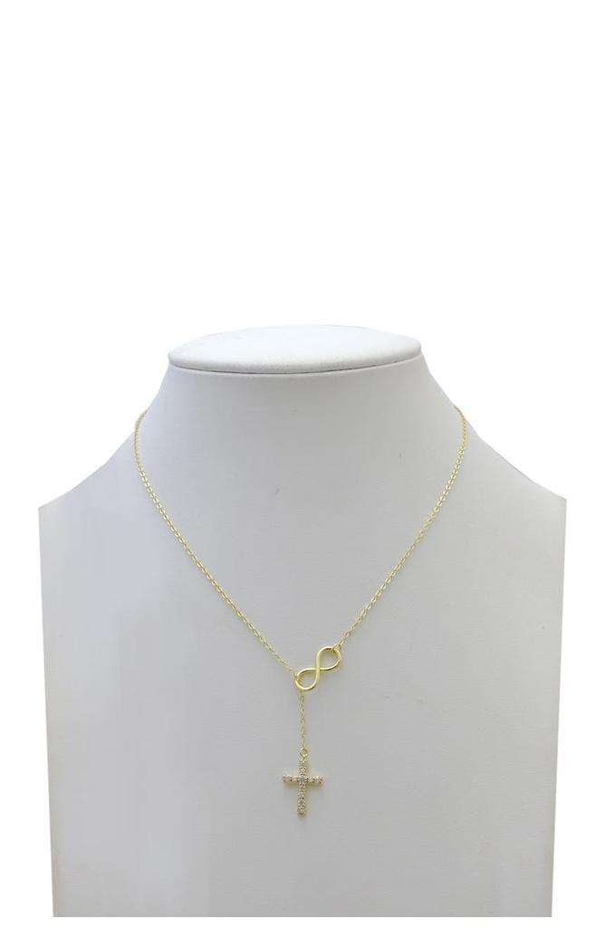 18K Yellow Gold Vermeil Inifity & Pave CZ Cross Pendant Necklace商品第3张图片规格展示
