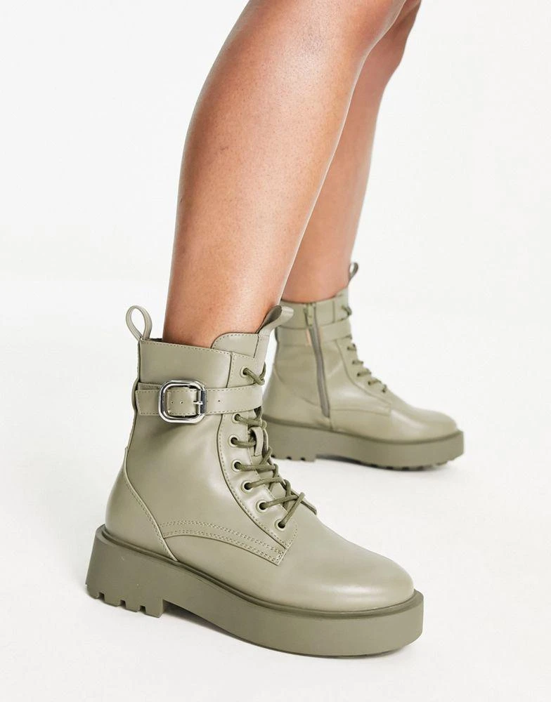 商品ASOS|ASOS DESIGN Wide Fit Alix chunky lace up ankle boots in khaki,价格¥179,第2张图片详细描述