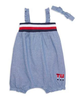 商品Tommy Hilfiger|Baby Girl's 2-Piece Sunsuit Striped Chambray Romper & Headband Set,价格¥98,第1张图片