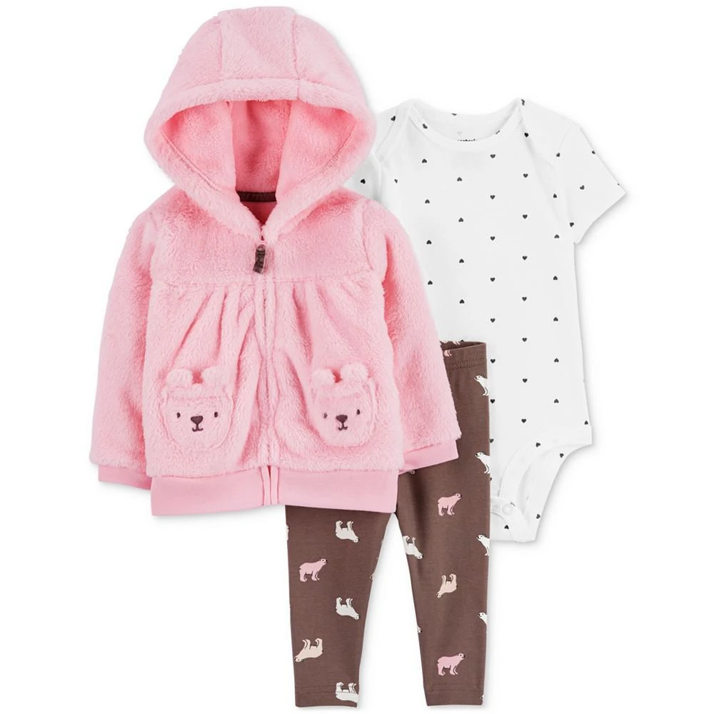 商品Carter's|Baby Girls Little Hooded Faux Fur Cardigan, Bodysuit and Pants, 3 Piece Set,价格¥98,第1张图片