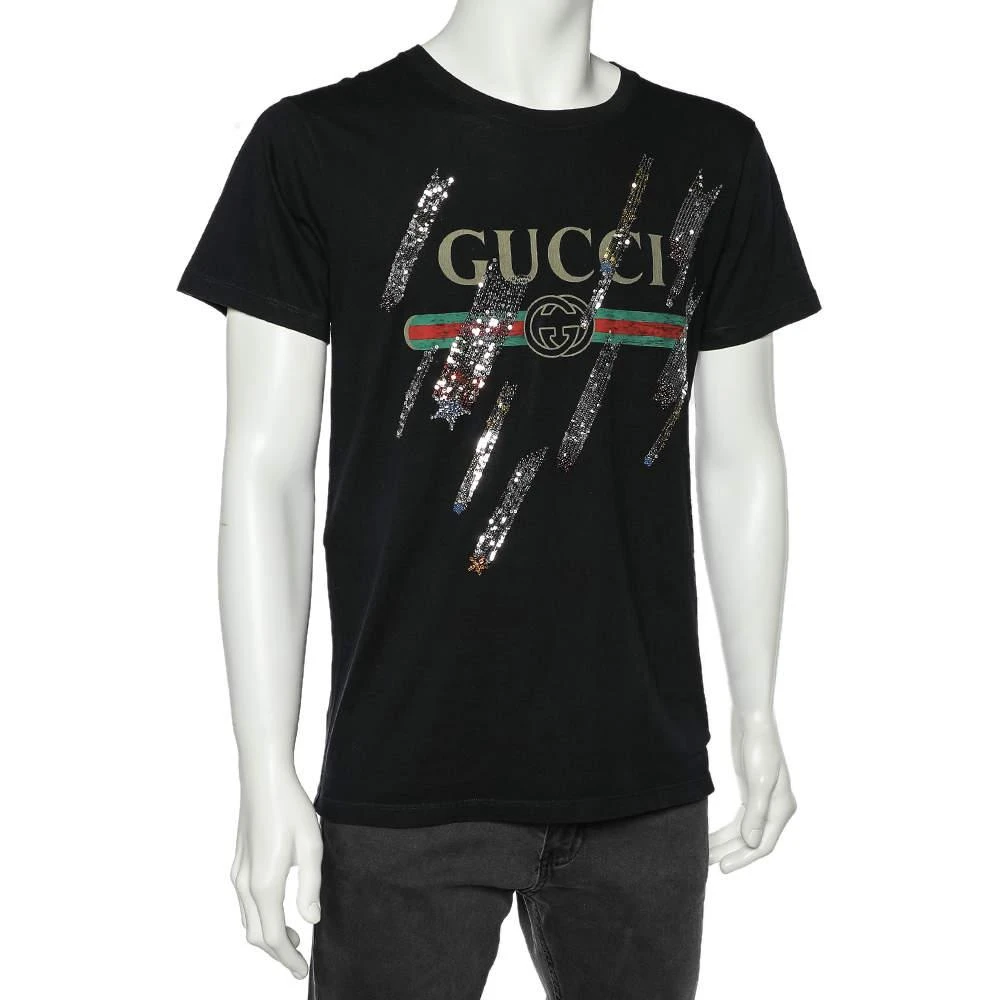 商品[二手商品] Gucci|Gucci Black Shooting Stars Embellished Cotton T-Shirt S,价格¥3640,第2张图片详细描述