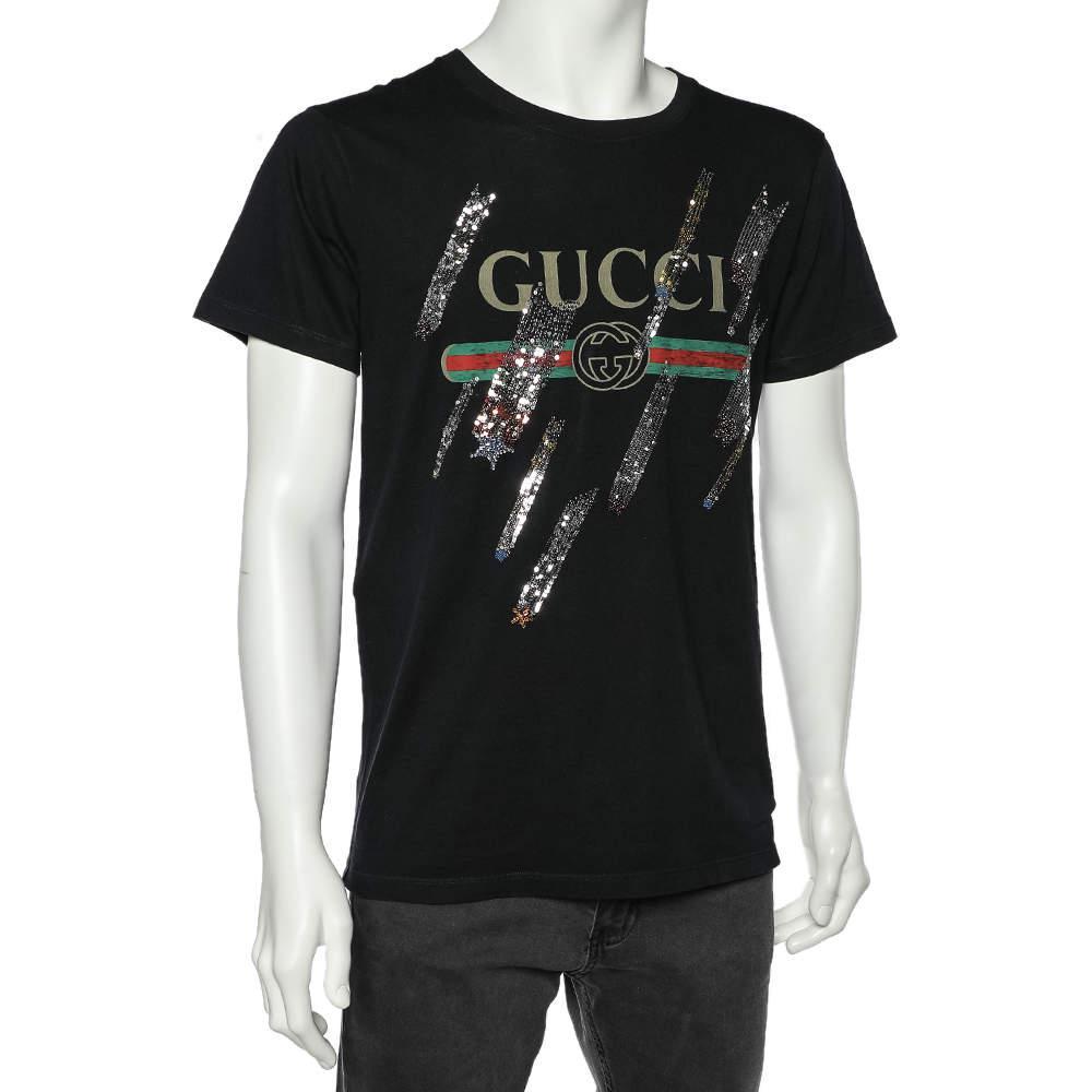 商品[二手商品] Gucci|Gucci Black Shooting Stars Embellished Cotton T-Shirt S,价格¥3233,第4张图片详细描述