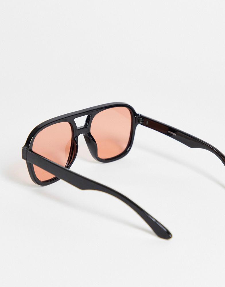 ASOS DESIGN frame oversized plastic aviator sunglasses with peach lens in black商品第2张图片规格展示