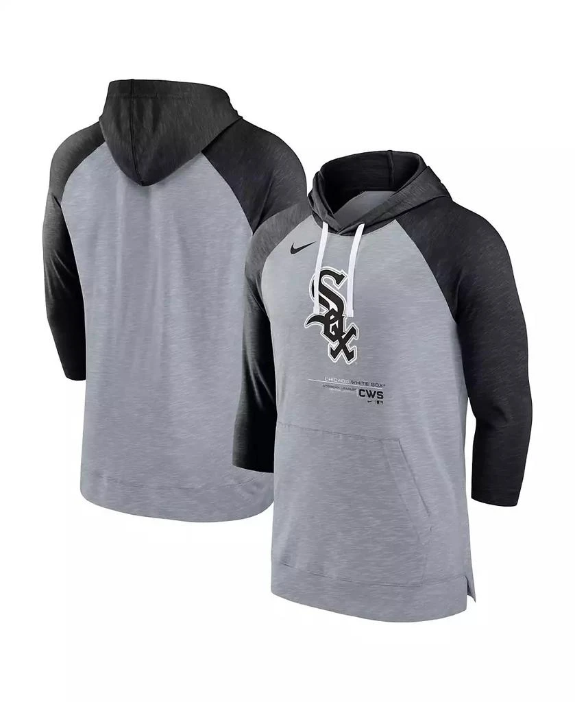 商品NIKE|Men's Heather Gray, Heather Black Chicago White Sox Baseball Raglan 3/4 Sleeve Pullover Hoodie,价格¥484,第2张图片详细描述