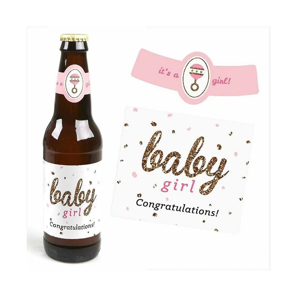 商品Big Dot of Happiness|Hello Little One Pink & Gold Baby Shower Decor 6 Beer Bottle Labels & 1 Carrier,价格¥97,第3张图片详细描述