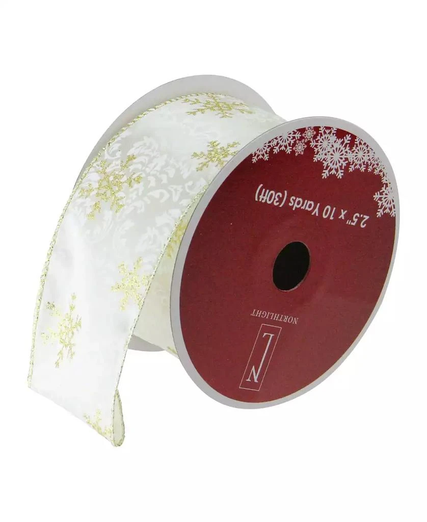 商品Northlight|Pack of 12 Sparkling Gold Snowflakes Printed White Wired Christmas Craft Ribbon Spools - 2.5" x 120 Yards Total,价格¥718,第1张图片