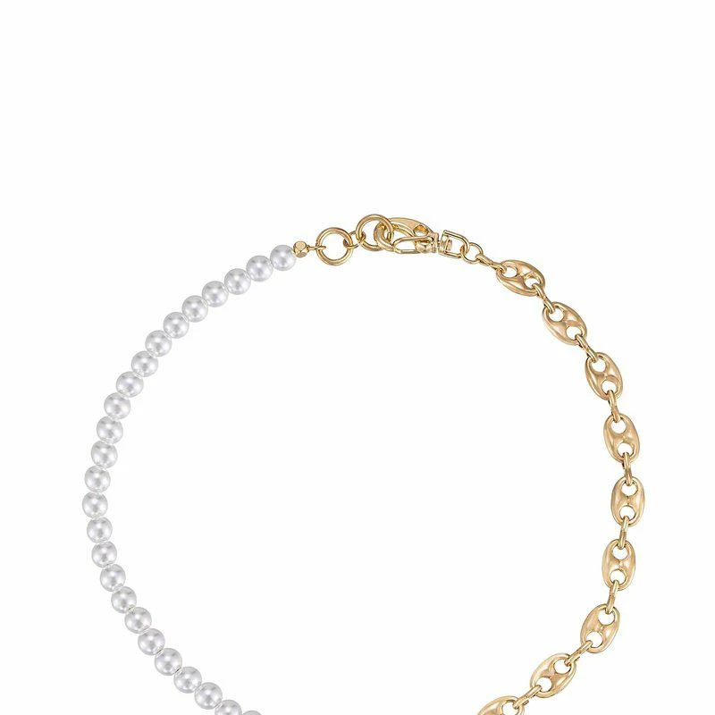 商品Ettika Jewelry|Pearl And 18K Gold Plated Modern Chain Link Collar Necklace,价格¥302,第1张图片