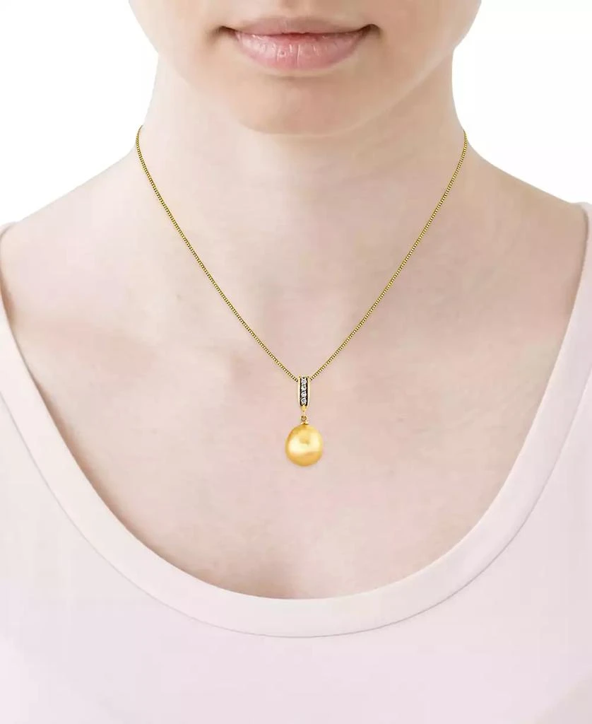 商品Macy's|Cultured Golden South Sea Pearl (10mm) & Diamond Accent 18" Pendant Necklace in 14k Gold,价格¥3588,第2张图片详细描述