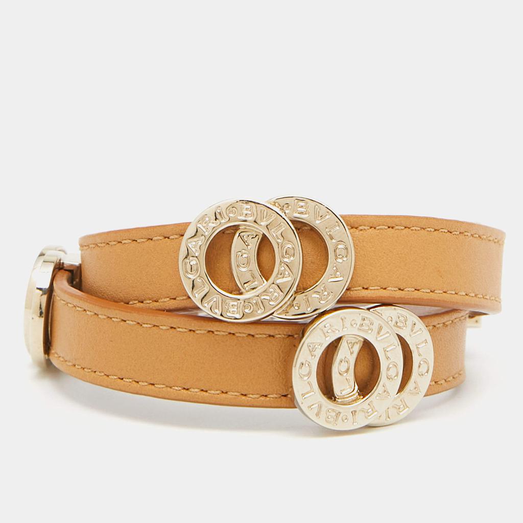 Bvlgari Tan Leather Gold Tone Double Coiled Wrap Bracelet商品第1张图片规格展示