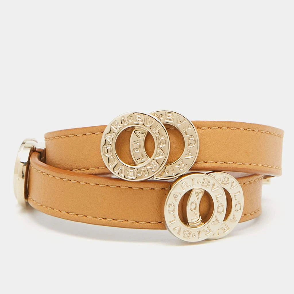 商品[二手商品] BVLGARI|Bvlgari Tan Leather Gold Tone Double Coiled Wrap Bracelet,价格¥1157,第1张图片