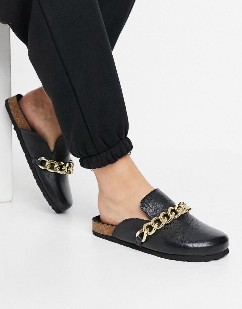 ASOS DESIGN Molly leather mule with gold hardware in black商品第1张图片规格展示