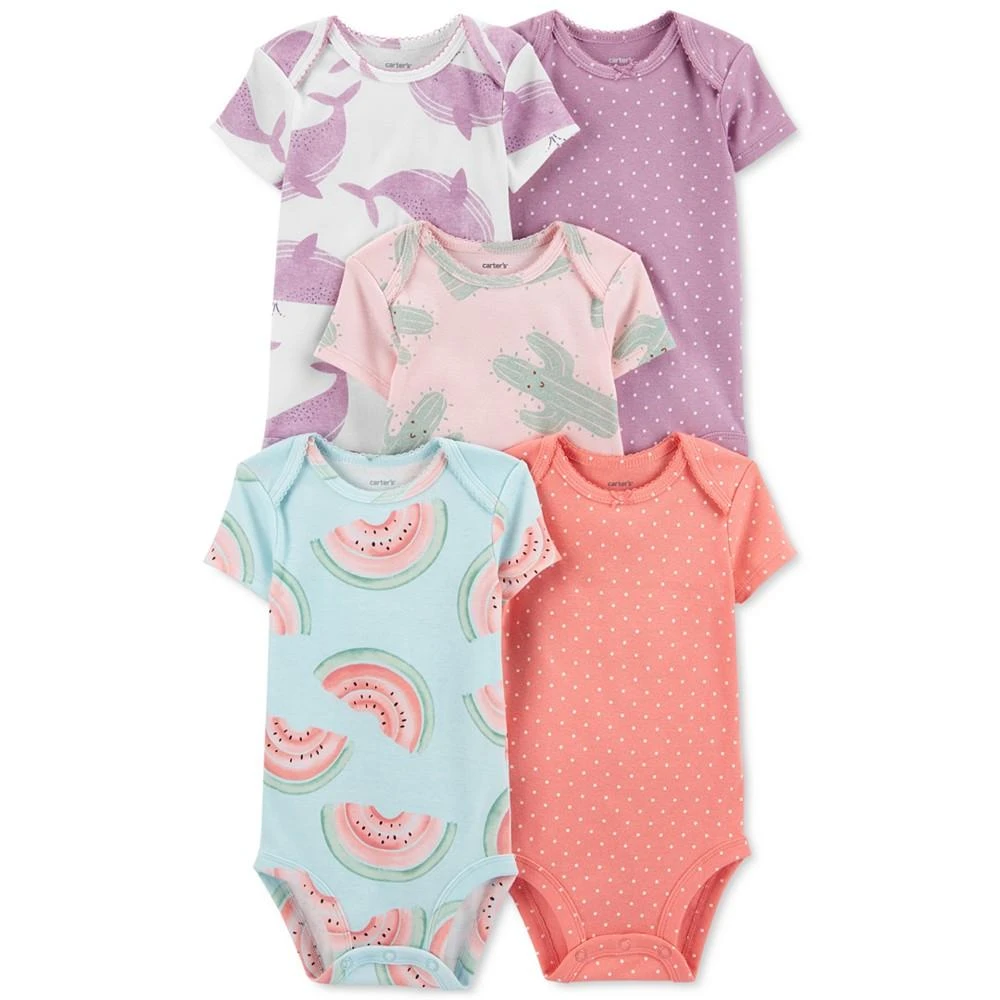 商品Carter's|Baby Girls Printed Short Sleeved Cotton Bodysuits, Pack of 5,价格¥135,第1张图片