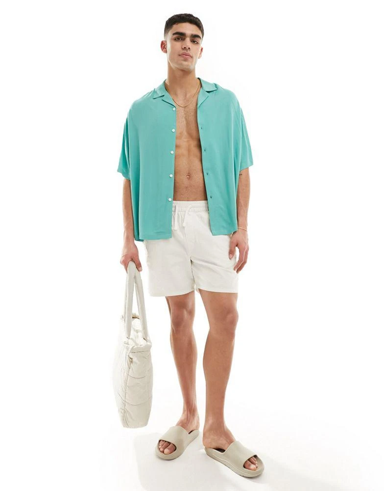 商品ASOS|ASOS DESIGN oversized revere collar viscose shirt in teal green,价格¥168,第2张图片详细描述