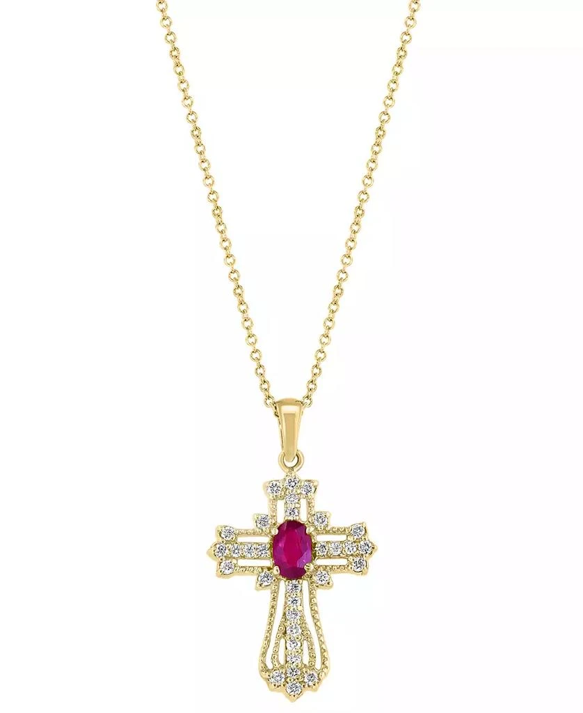 商品Effy|EFFY® Ruby (1/2 ct. t.w.) & Diamond (1/2 ct. t.w.) Openwork Cross 18" Pendant Necklace in 14k Gold,价格¥8765,第1张图片