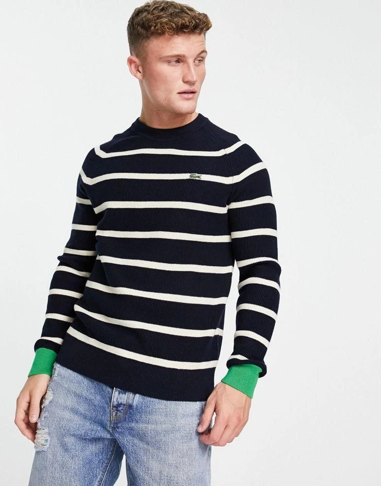 商品Lacoste|Lacoste striped jumper in Marine Blue,价格¥1155,第1张图片