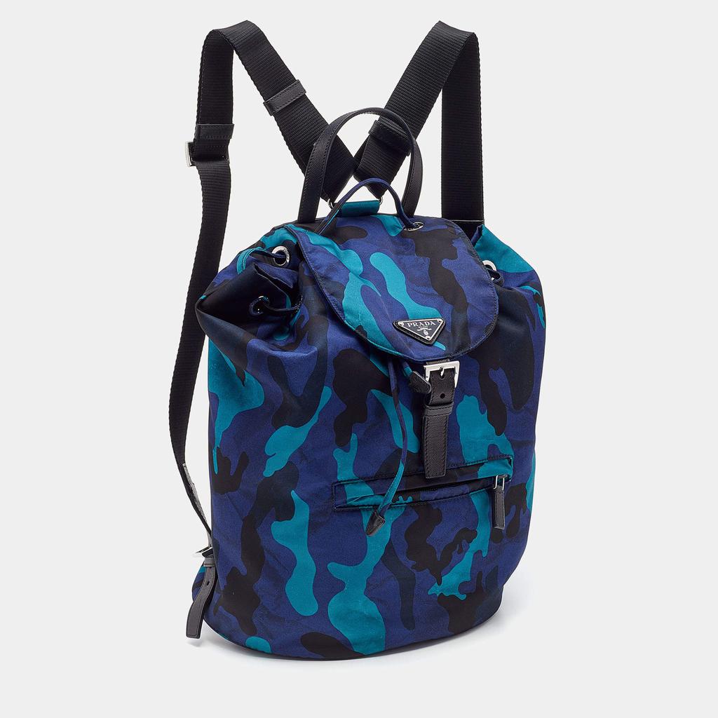 Prada Blue/Black Camouflage Printed Nylon And Leather Tessuto Backpack商品第3张图片规格展示