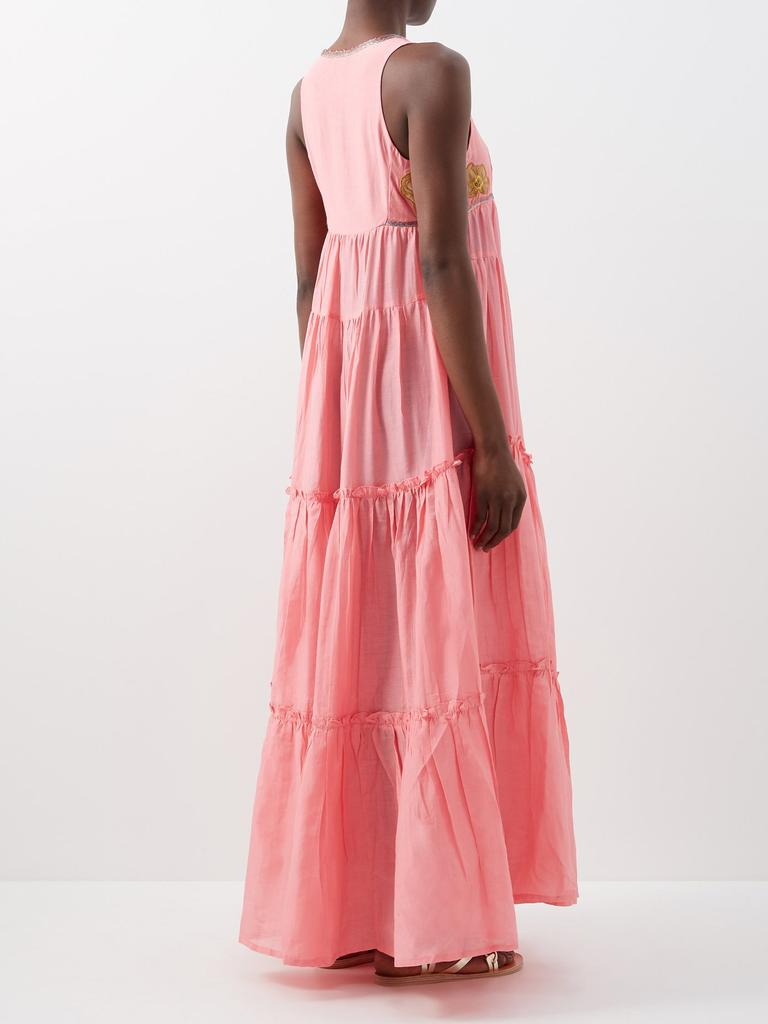 Yassina silk-embroidered cotton maxi dress商品第5张图片规格展示