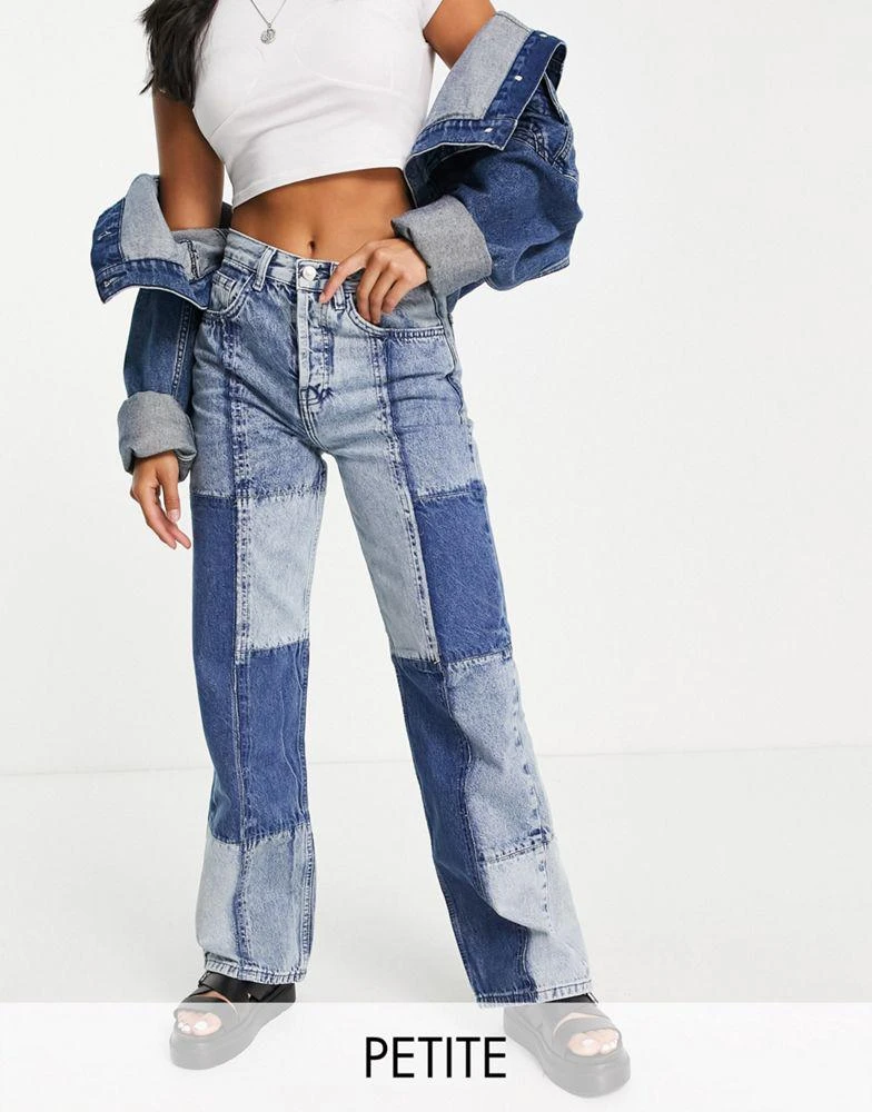 商品Topshop|Topshop Petite patchwork 90s straight jeans in black,价格¥375,第1张图片