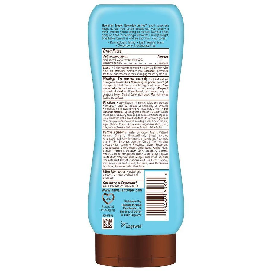 商品Hawaiian Tropic|Everyday Active Lotion Sunscreen Broad Spectrum SPF 30 Light Tropical,价格¥114,第2张图片详细描述