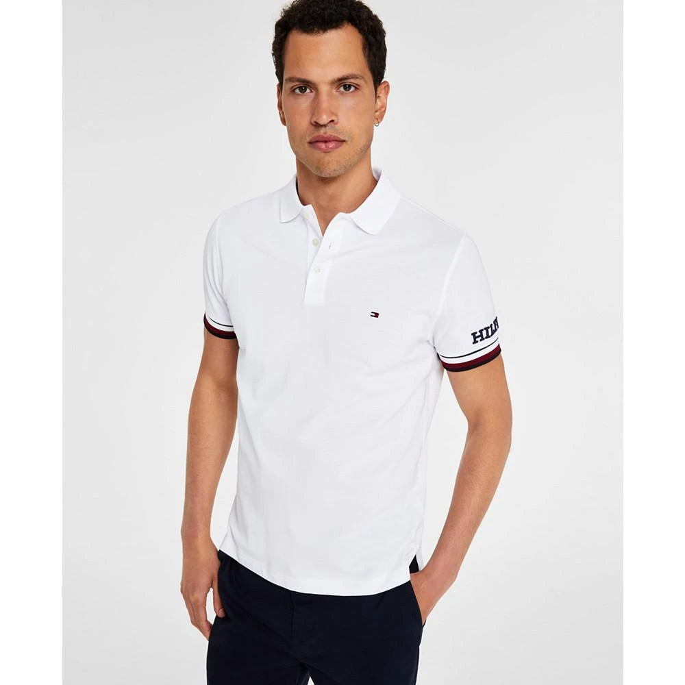 商品Tommy Hilfiger|Men's Monotype Logo Striped Cuff Short Sleeve Polo Shirt,价格¥352,第3张图片详细描述