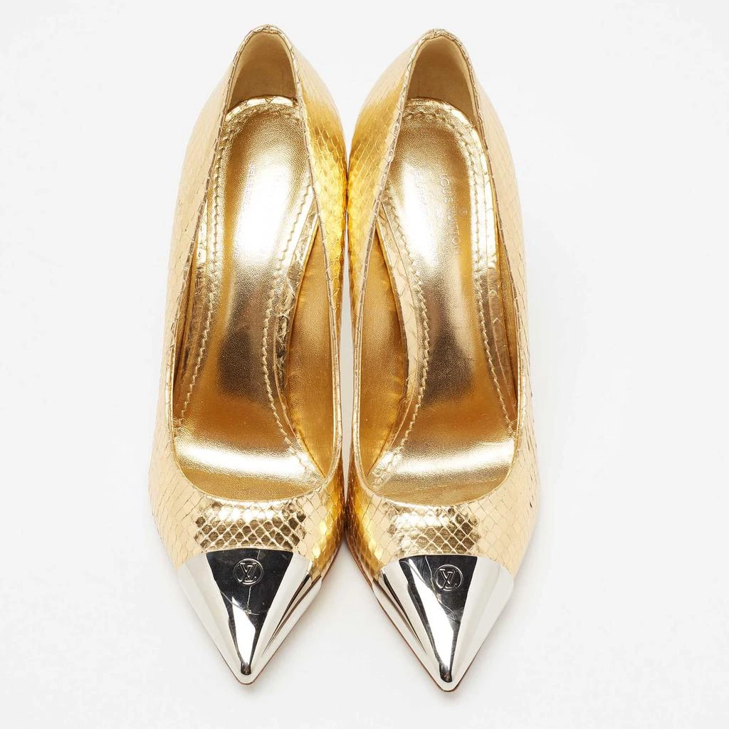 商品[二手商品] Louis Vuitton|Louis Vuitton Metallic Gold Python Embossed Leather Metal Cap Toe Merry Go Round Pumps Size 36,价格¥3566,第3张图片详细描述