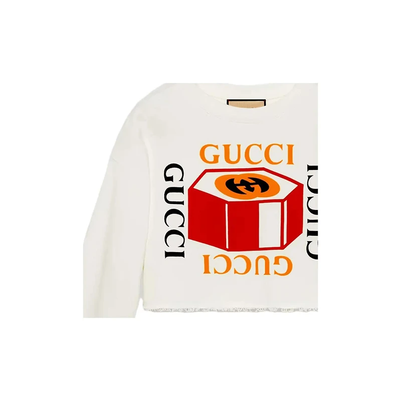 GUCCI/古驰 女士白色棉Logo图案印花圆领套头长袖T恤 商品
