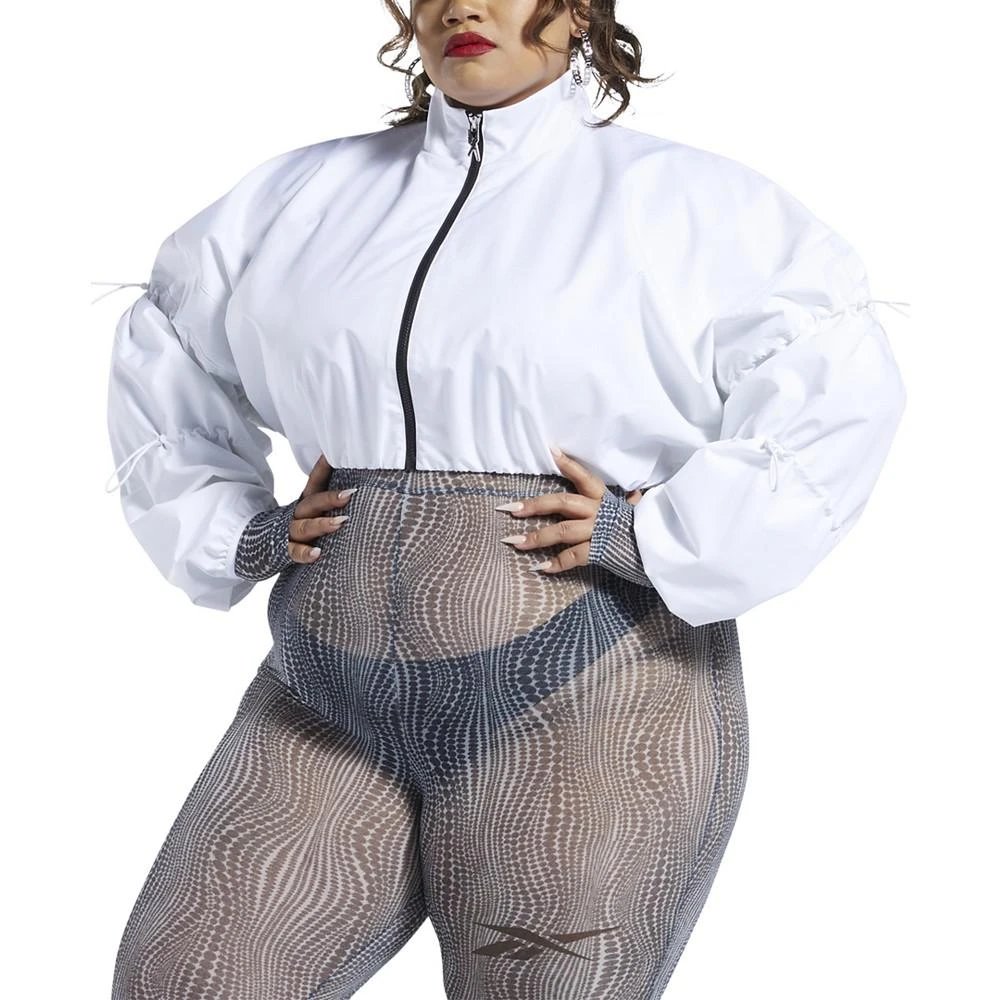 商品Reebok|Plus Size Cardi B Cropped Zip-Front Drawcord-Sleeve Woven Jacket,价格¥117,第1张图片