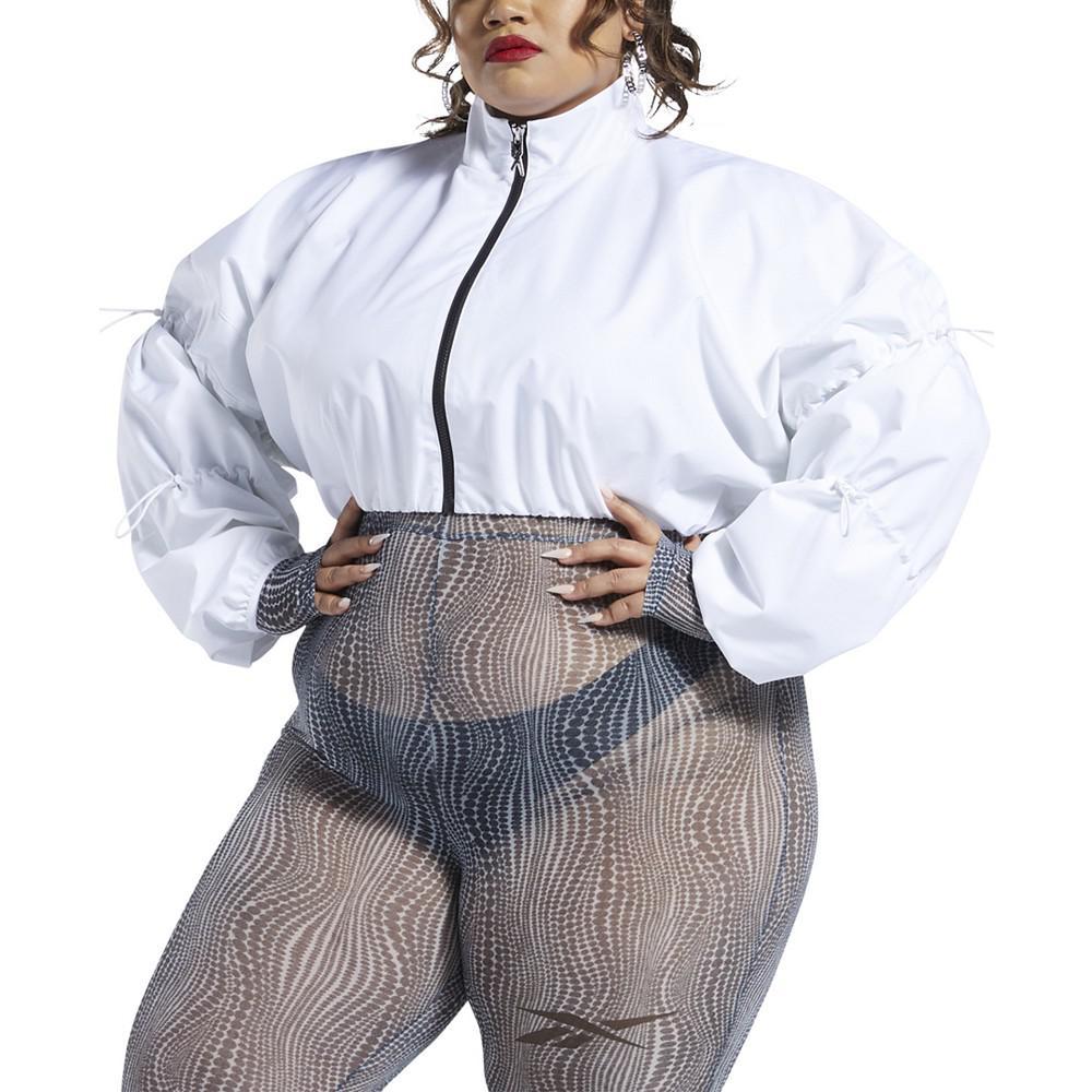 商品Reebok|Plus Size Cardi B Cropped Zip-Front Drawcord-Sleeve Woven Jacket,价格¥366,第1张图片